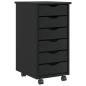 Preview: ARDEBO.de - Rollschrank mit Schubladen MOSS Schwarz Massivholz Kiefer