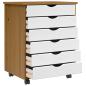 Preview: Rollschrank mit Schubladen MOSS Honigbraun Massivholz Kiefer