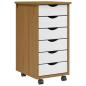 Preview: ARDEBO.de - Rollschrank mit Schubladen MOSS Honigbraun Massivholz Kiefer