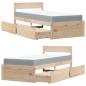 Preview: Bett mit Schubladen und Matratze 100x200 cm Massivholz Kiefer