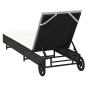 Preview: Sonnenliege mit Rollen und Auflage Schwarz Poly Rattan