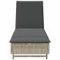 Preview: Sonnenliege mit Rollen und Auflage Hellgrau Poly Rattan