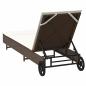 Preview: Sonnenliege mit Rollen und Auflage Braun Poly Rattan