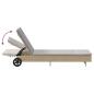 Preview: Sonnenliege mit Rollen und Auflage Beige Poly Rattan