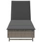 Preview: Sonnenliege mit Rollen und Auflage Grau Poly Rattan