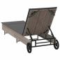 Preview: Sonnenliege mit Rollen und Auflage Grau Poly Rattan