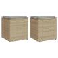 Preview: ARDEBO.de - Gartenhocker mit Kissen 2 Stk. Beige 40x40x43 cm Poly Rattan