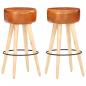 Preview: ARDEBO.de - Barhocker 2 Stk. Braun Raues Mangoholz und Echtleder