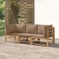 Preview: ARDEBO.de - 3-tlg. Garten-Lounge-Set mit Taupe Kissen Bambus