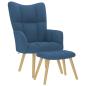 Preview: ARDEBO.de - Relaxsessel mit Hocker Blau Stoff