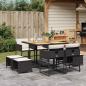 Preview: ARDEBO.de - 9-tlg. Garten-Essgruppe mit Kissen Schwarz Poly Rattan