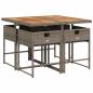 Preview: ARDEBO.de - 5-tlg. Garten-Essgruppe mit Kissen Grau Poly Rattan