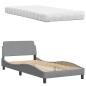 Preview: Bett mit Matratze Hellgrau 100x200 cm Stoff