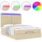 Preview: Ottoman-Bett mit Matratze & LEDs Creme 140x200 cm Stoff