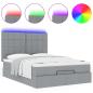 Preview: Ottoman-Bett mit Matratze & LEDs Hellgrau 140x200 cm Stoff