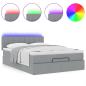 Preview: Ottoman-Bett mit Matratze & LEDs Hellgrau 140x200 cm Stoff