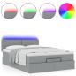 Preview: Ottoman-Bett mit Matratze & LEDs Hellgrau 140x200 cm Stoff