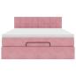 Preview: Ottoman-Bett mit Matratze & LEDs Rosa 140x190 cm Samt