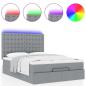Preview: Ottoman-Bett mit Matratze & LEDs Hellgrau 140x190 cm Stoff