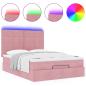 Preview: Ottoman-Bett mit Matratzen & LEDs Rosa 140x190 cm Samt