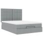 Preview: Ottoman-Bett mit Matratze & LEDs Hellgrau 140x190 cm Stoff