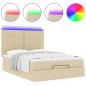 Preview: Ottoman-Bett mit Matratze & LEDs Creme 140x190 cm Stoff