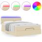 Preview: Ottoman-Bett mit Matratze & LEDs Creme 140x190 cm Stoff
