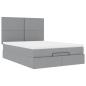 Preview: Ottoman-Bett mit Matratze & LEDs Hellgrau 140x190 cm Stoff