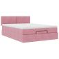Preview: Ottoman-Bett mit Matratze & LEDs Rosa 140x190 cm Samt
