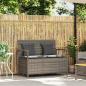 Preview: Gartenbank mit Stauraum und Kissen Grau Poly Rattan