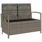 Preview: Gartenbank mit Stauraum und Kissen Grau Poly Rattan