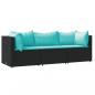 Preview: 3-tlg. Garten-Lounge-Set mit Kissen Schwarz Poly Rattan