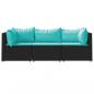 Preview: 3-tlg. Garten-Lounge-Set mit Kissen Schwarz Poly Rattan