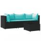 Preview: 4-tlg. Garten-Lounge-Set mit Kissen Schwarz Poly Rattan