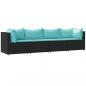 Preview: 4-tlg. Garten-Lounge-Set mit Kissen Schwarz Poly Rattan