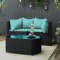 Preview: ARDEBO.de - 3-tlg. Garten-Lounge-Set mit Kissen Schwarz Poly Rattan