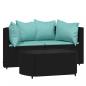 Preview: 3-tlg. Garten-Lounge-Set mit Kissen Schwarz Poly Rattan