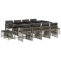 Preview: 13-tlg. Garten-Essgruppe mit Kissen Grau Poly Rattan