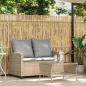 Preview: Gartensofa 2-Sitzer mit Kissen & Tisch Beige Poly Rattan
