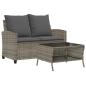 Preview: Gartensofa 2-Sitzer mit Kissen & Tisch Grau Poly Rattan