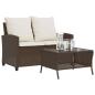 Preview: ARDEBO.de - Gartensofa 2-Sitzer mit Kissen & Tisch Braun Poly Rattan