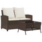Preview: Gartensofa 2-Sitzer mit Kissen & Tisch Braun Poly Rattan