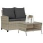 Preview: ARDEBO.de - Gartensofa 2-Sitzer mit Kissen & Tisch Hellgrau Poly Rattan