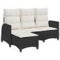 Preview: Gartensofa mit Liegefunktion Kissen L-Form Schwarz Poly Rattan