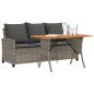 Preview: ARDEBO.de - Gartensofa 3-Sitzer mit Kissen & Tisch Grau Poly Rattan
