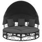 Preview: Outdoor-Loungebett mit Dach und Kissen Schwarz Poly Rattan