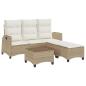 Preview: 3-tlg. Garten-Sofagarnitur mit Kissen L-Form Beige Poly Rattan