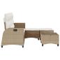 Preview: 3-tlg. Garten-Sofagarnitur mit Kissen L-Form Beige Poly Rattan