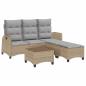 Preview: 3-tlg. Garten-Sofagarnitur mit Kissen L-Form Beige Poly Rattan