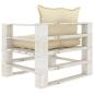 Preview: Garten-Palettensofa mit Kissen in Creme Holz